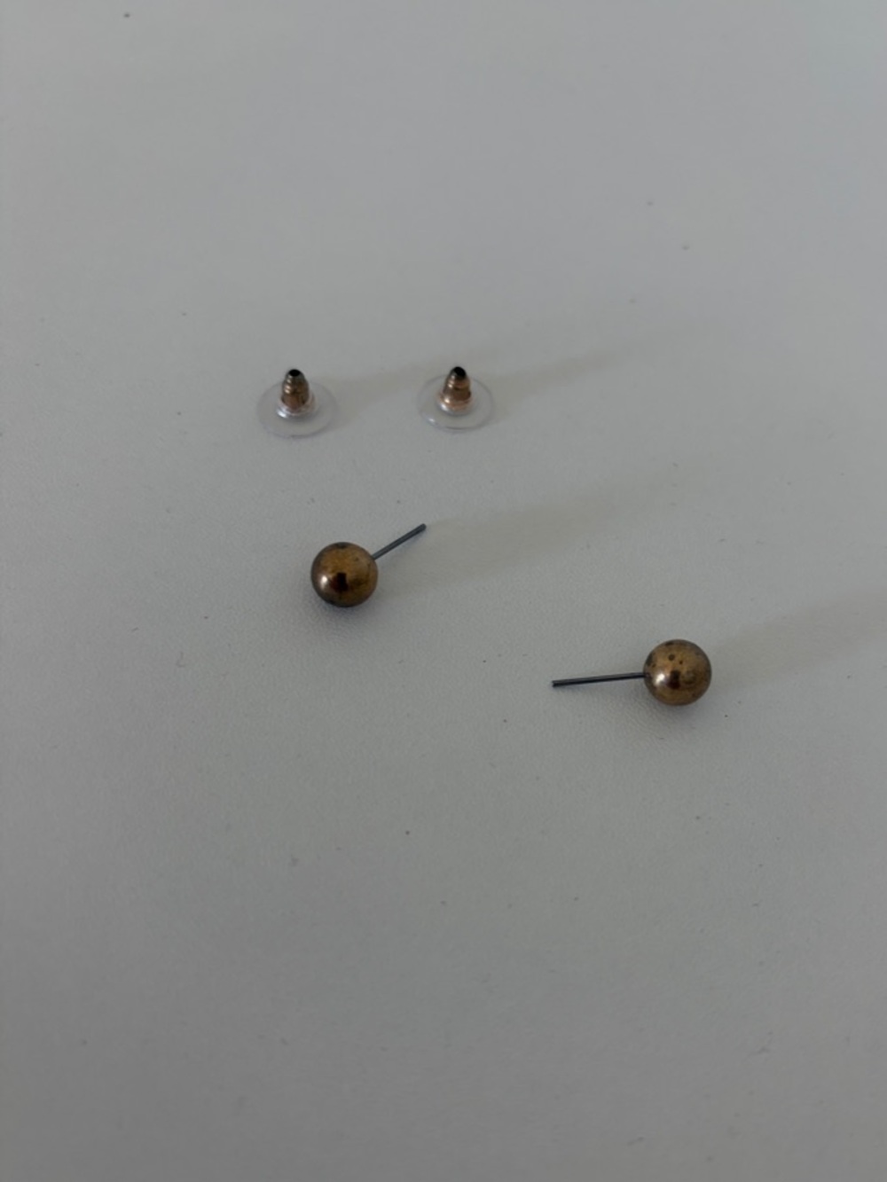Minimal Brass Ball Stud Earrings - Gold Tone - Picture 2 of 2